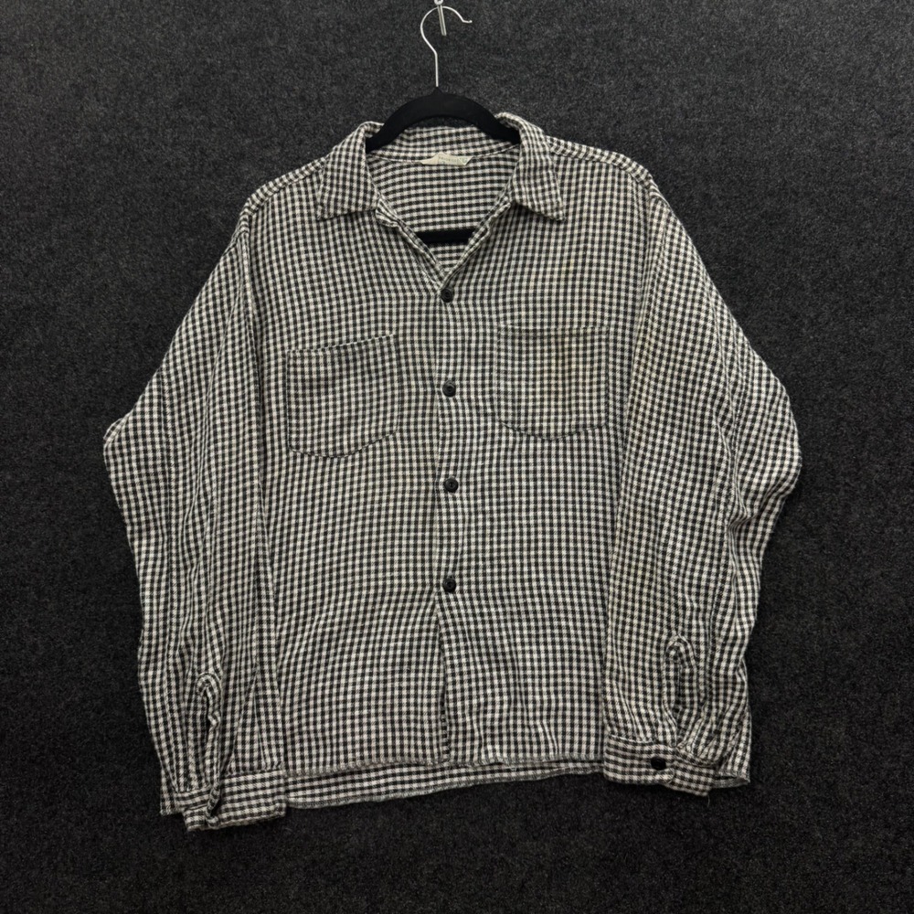 Pilgrim Houndstooth Cotton Flannel Shirt Black White Mens Medium Sears 1950s